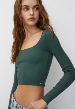 PULL & BEAR Trim DetailMaglietta A Manica LungaDark Green Donna T-shirt E Top PUC21D2KG-M11 -Moda Femminile 32acaa98f2ab4310b50e1106fd4c8682