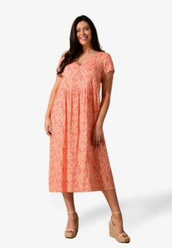 Ditsy Print Print V Neck Short SleevVestito EstivoOrange Donna Vestiti L0J21C0I1-H11