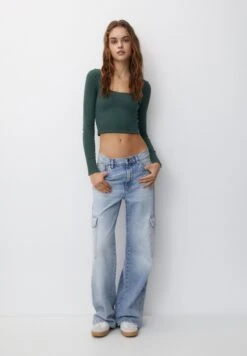 PULL & BEAR Trim DetailMaglietta A Manica LungaDark Green Donna T-shirt E Top PUC21D2KG-M11 -Moda Femminile 94af70be555a48d4ad71d34c83cff6ec