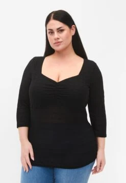 Zizzi Tight-Fitting With Ruffled DetailCamicettaBlack Donna Camicie E Bluse Z1721E2LR-Q11