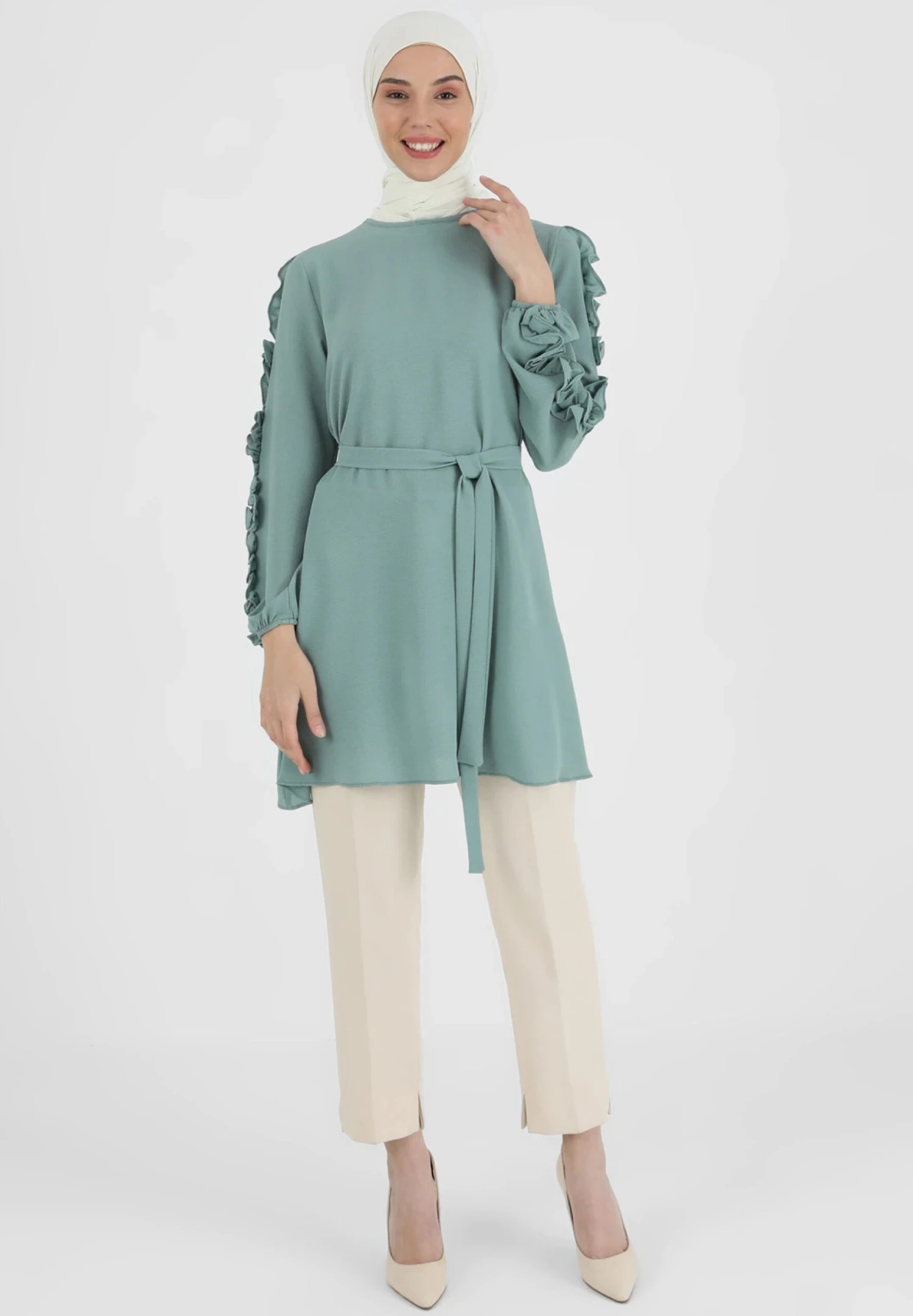 Frill Detailed Tavin - Tunica - Green 2 Frill Detailed Tavin - Tunica - Green - immagine 2