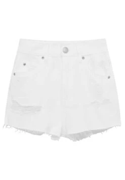 PULL & BEAR Mom-Fit - Shorts Di Jeans - White -Moda Femminile e3f5472f416e45b8b85762fe90a83bcc